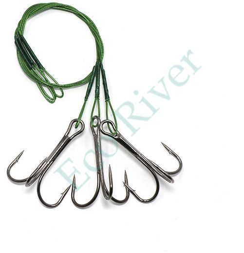 Поводок стальной Namazu Leader 1х7 Nylon Coated Green, d-0,42 мм, L-20 см, с тройным крючком 35647 R